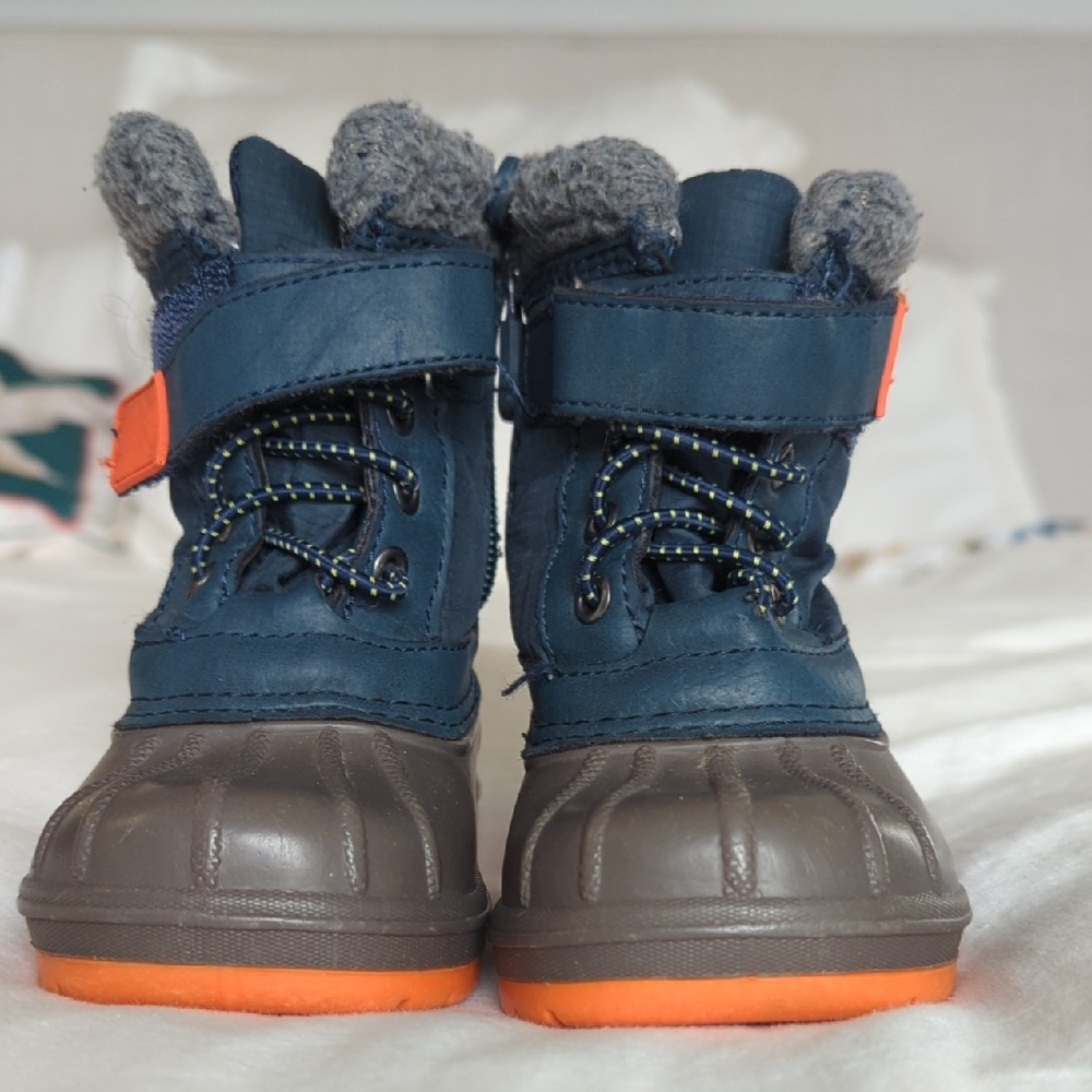 Blue and Gray Insulated Winter Boots with Velcro Closure